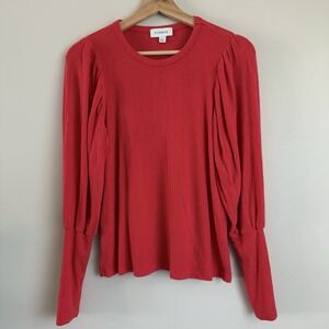 Women's Evereve Penny Volume Sleeve Ribbed Red Top Size Small Long Sleeve